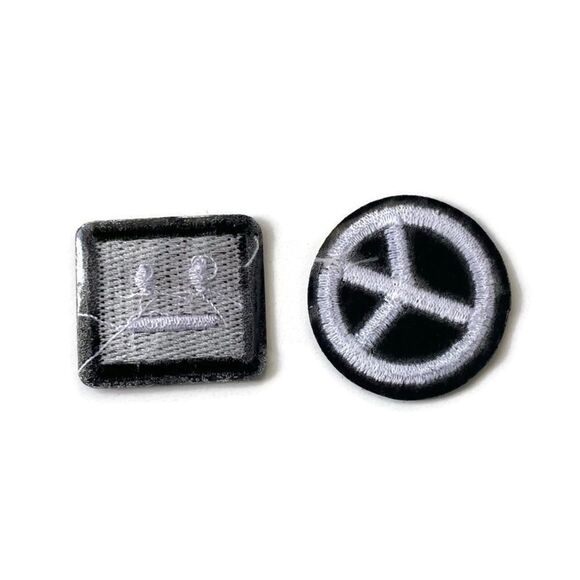 2 pc. Square Face & Peace Sign Small Embroidered Emblem Patch - Picture 3 of 3